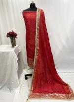 Silk Red Ceremonial Wear Weaving Dress Material